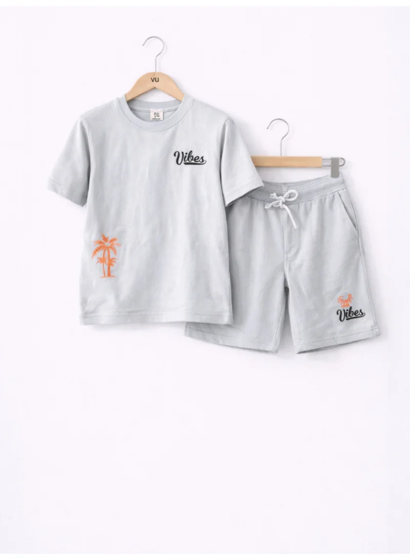 Victor And Jane  Boys Vibes Printed T-Shirt & Greyish Blue Shorts Set for Men | Best Price UAE